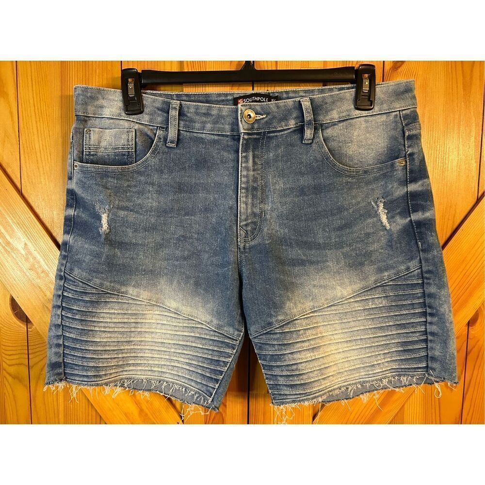 SouthPole South Pole Shorts Men Size 34 Slim Blue Denim Distressed (0418)